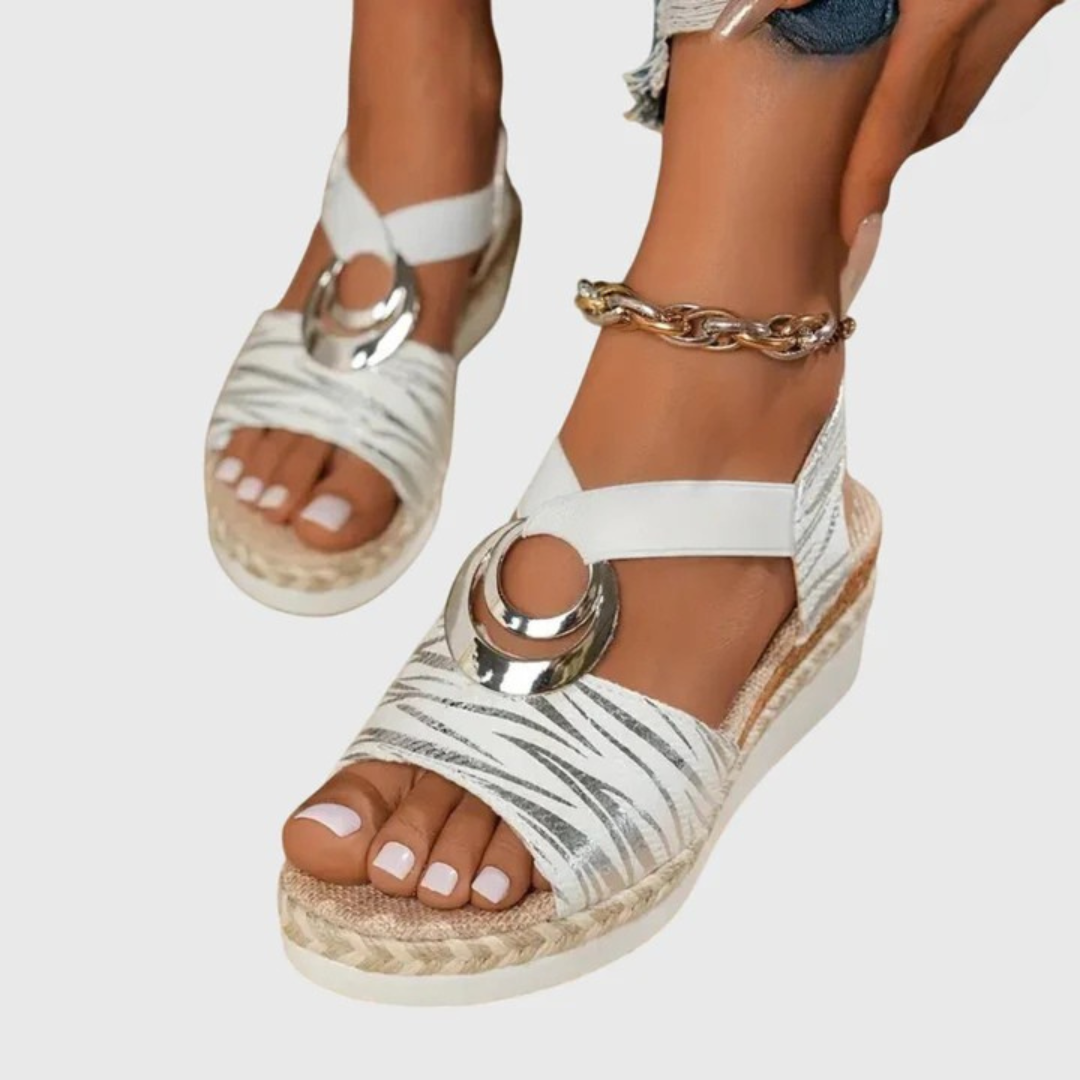 Sandalias de Cuña de Mujer – Espadrilles Rosa Empolvado Tiras Metalizadas