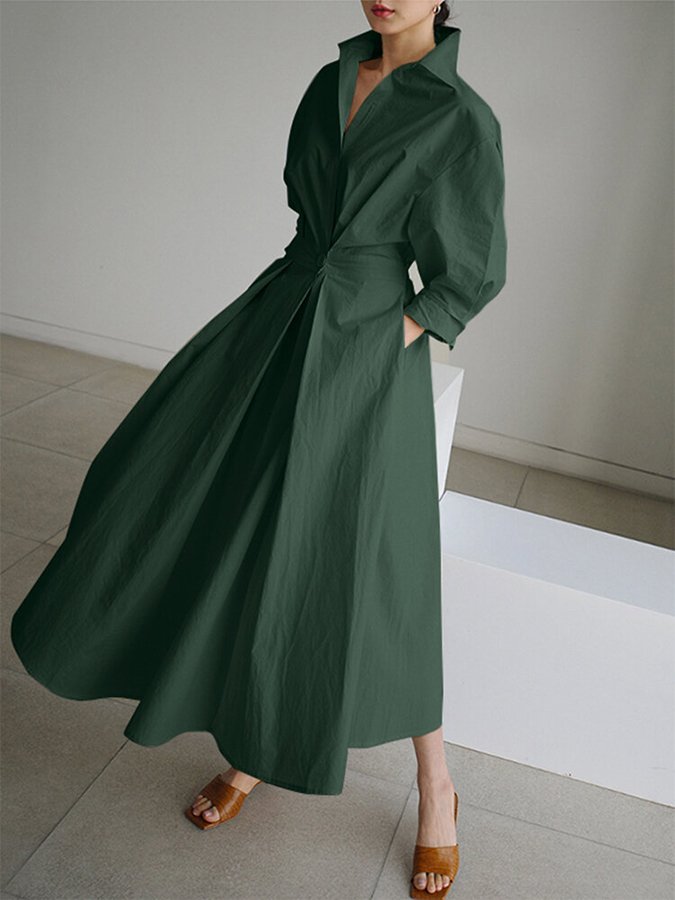 Evangelia | Vestido Midi de Algodón con Botonadura – Elegante y Sofisticado
