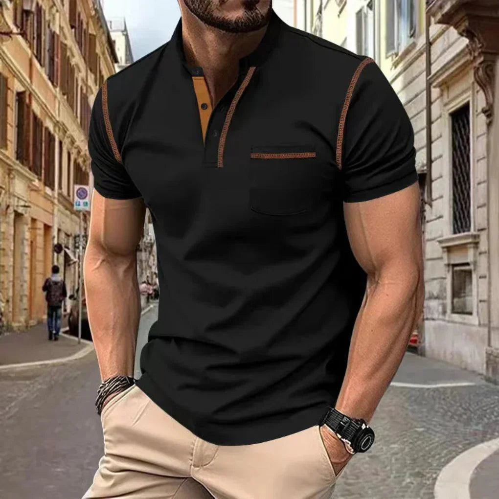 Polo de Hombre Momount – Cuello Mao con Ribete en Contraste y Bolsillo