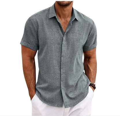 Camisa de Algodón y Lino de Hombre Momount – Manga Corta con Botones Casual