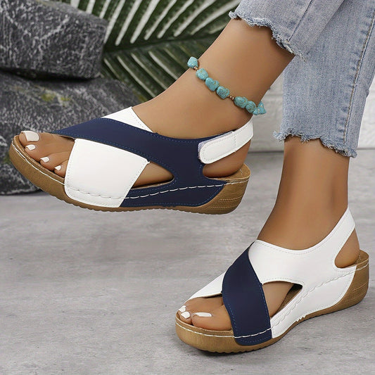 Momount Women Platform Wedge Sandals – Two-Tone Cushioned Slingback