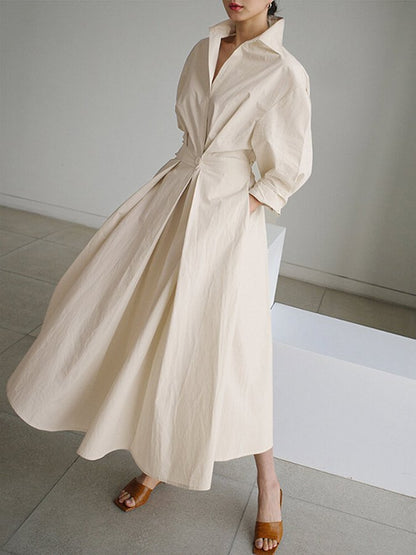 Evangelia | Vestido Midi de Algodón con Botonadura – Elegante y Sofisticado