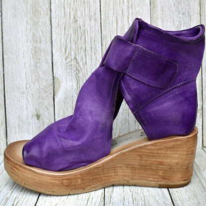 Cordova | Sandalias de Cuña con Plataforma de Ante y Hebilla