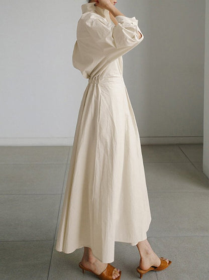 Evangelia | Vestido Midi de Algodón con Botonadura – Elegante y Sofisticado