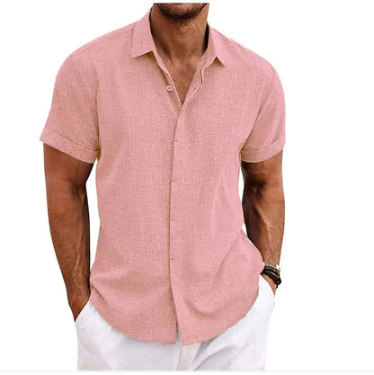 Camisa de Algodón y Lino de Hombre Momount – Manga Corta con Botones Casual