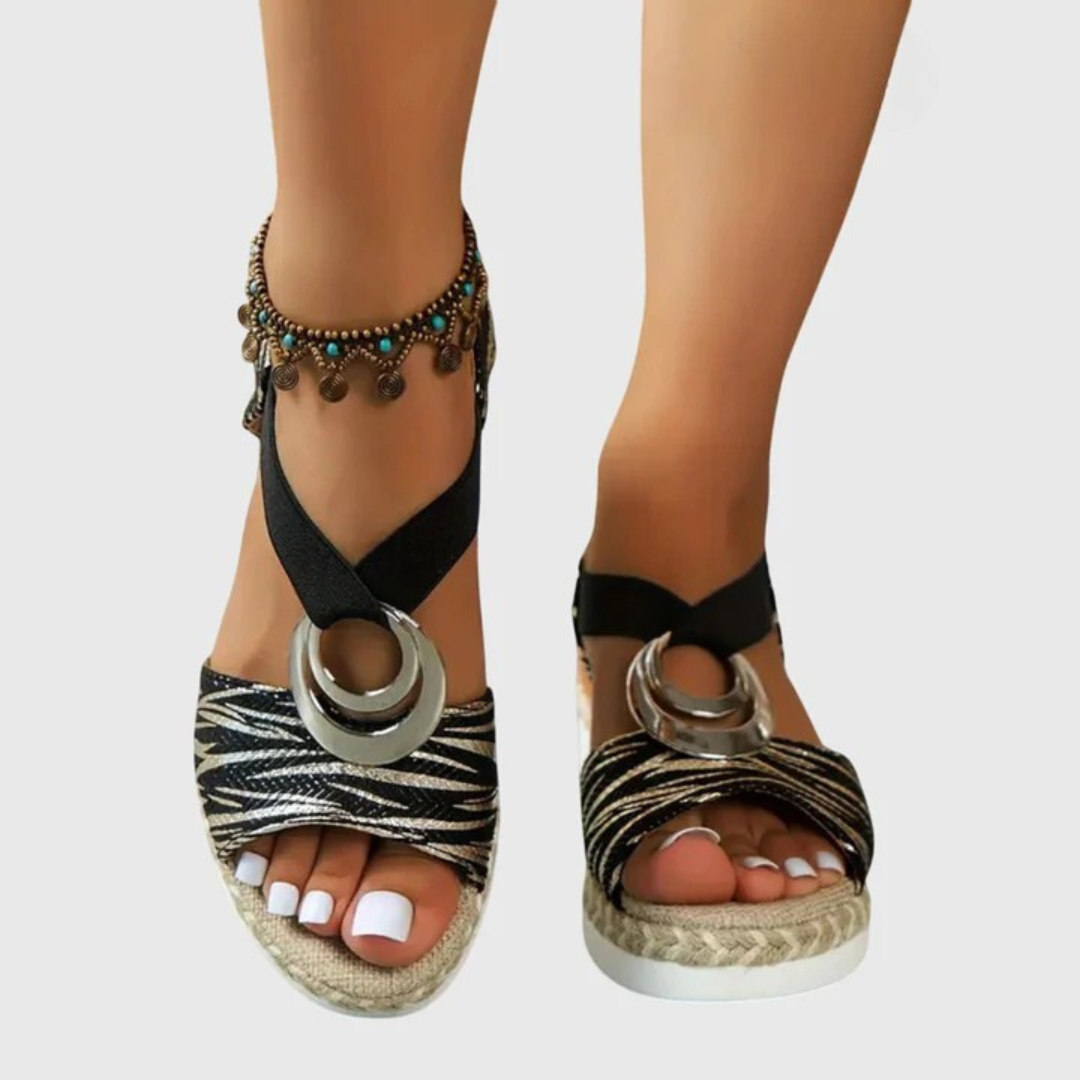 Sandalias de Cuña de Mujer – Espadrilles Rosa Empolvado Tiras Metalizadas