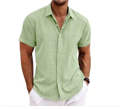 Camisa de Algodón y Lino de Hombre Momount – Manga Corta con Botones Casual