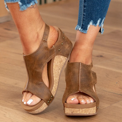 Serenity | Sandalias de Cuña con Plataforma de Ante – Comodidad y Altura