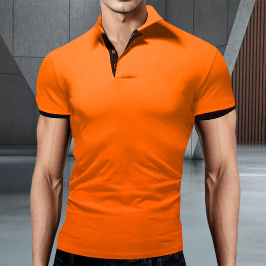 Momount Men Polo Shirt – Stand Collar Contrast Trim Slim Fit