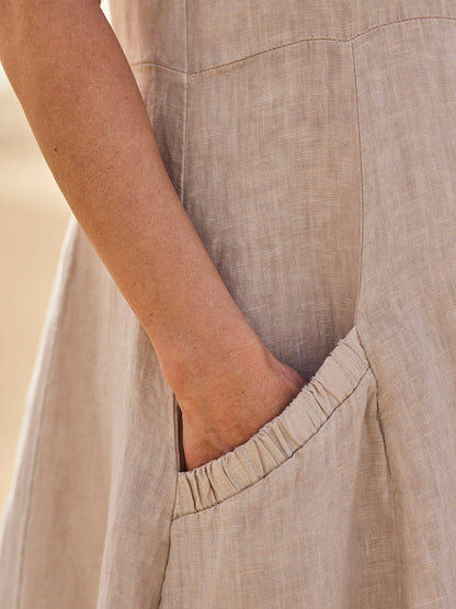 Melisande | Vestido Largo de Lino con Cuello Redondo – Vaporoso y Elegante