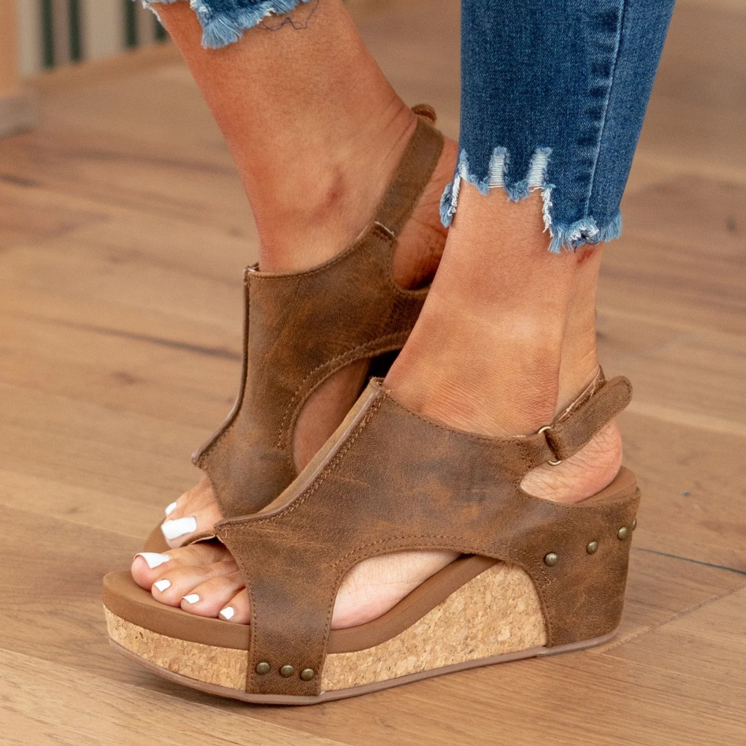 Serenity | Sandalias de Cuña con Plataforma de Ante – Comodidad y Altura