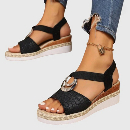 Sandalias de Cuña de Mujer – Espadrilles Rosa Empolvado Tiras Metalizadas