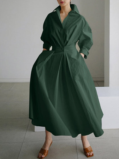 Evangelia | Vestido Midi de Algodón con Botonadura – Elegante y Sofisticado