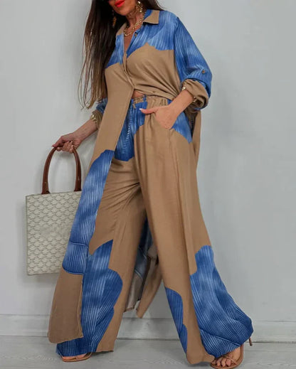 Conjunto de Verano Botánico de Pantalón Ancho – Camisa Abotonada con Estampado Floral