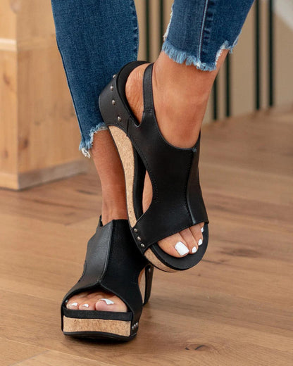 Sandalias de Cuña de Mujer – Cuero Envejecido Plataforma Corcho Slingback