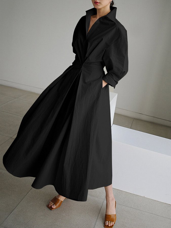 Evangelia | Vestido Midi de Algodón con Botonadura – Elegante y Sofisticado