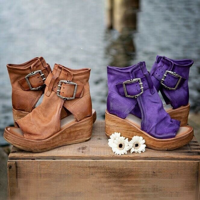 Cordova | Sandalias de Cuña con Plataforma de Ante y Hebilla