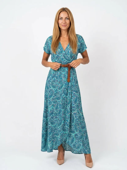 Carmen Boho Summer Mini Dress | Bohemian, Refined, Feminine - Blue - front
