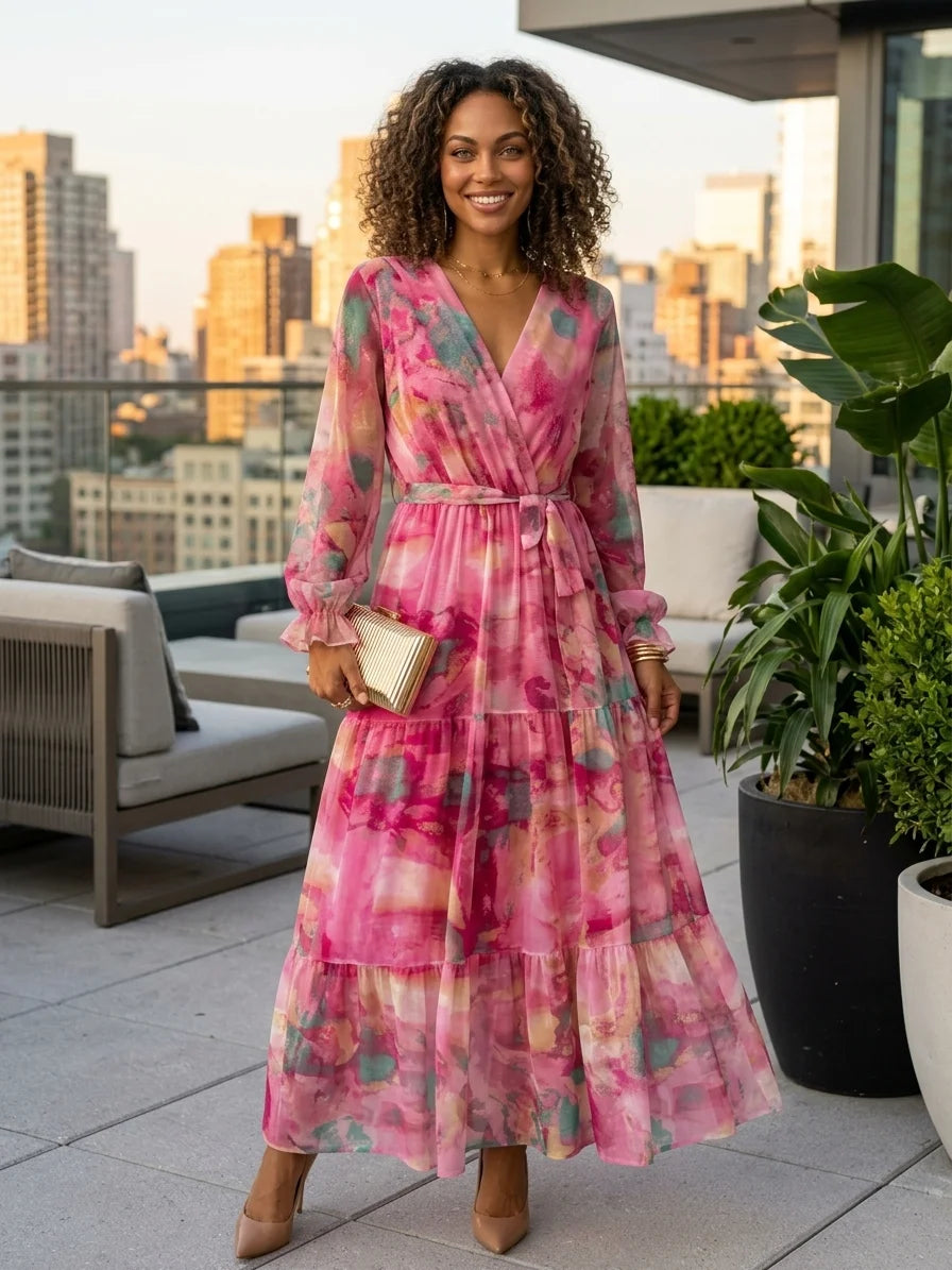 Dajana Floral Wrap Maxi Dress | Bold Print, Waist-Defining - main - lifestyle_rooftop