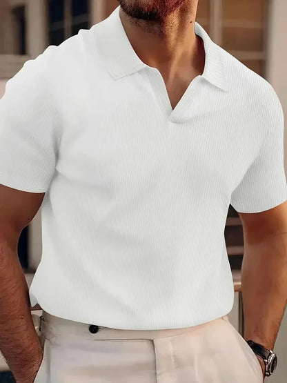 Polo de Hombre Momount – Knit de Canalé con Cuello en V sin Botones