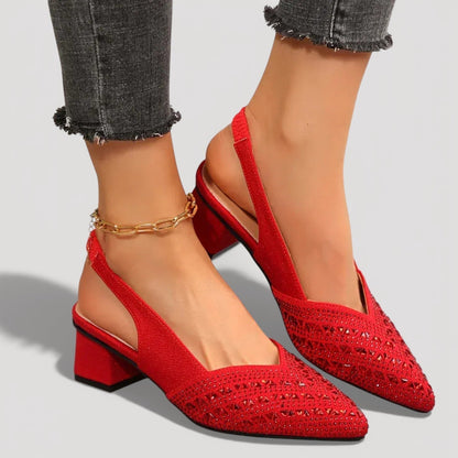 Momount Mujer Salones Slingback – Pedrería Puntera Puntiaguda Tacón Cuadrado Bajo Escote V