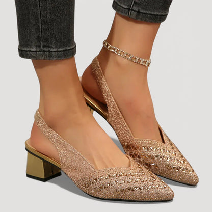 Momount Mujer Salones Slingback – Pedrería Puntera Puntiaguda Tacón Cuadrado Bajo Escote V