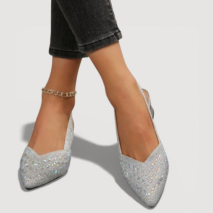 Momount Mujer Salones Slingback – Pedrería Puntera Puntiaguda Tacón Cuadrado Bajo Escote V