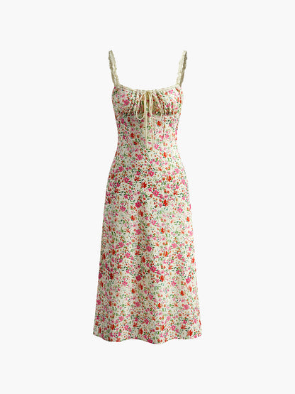 Alessandra | Vestido Midi Floral con Cordón y Escote Corazón