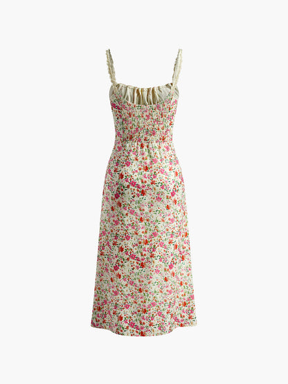 Alessandra | Vestido Midi Floral con Cordón y Escote Corazón
