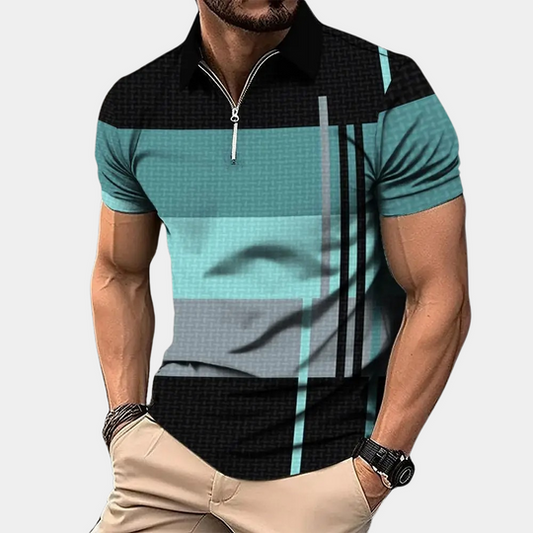 Momount Men Color Block Polo Shirt – Horizontal Stripes Short Sleeve Casual