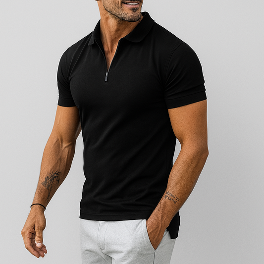 Momount Men Half Zip Polo Shirt – Slim Fit Short Sleeve Smart Casual