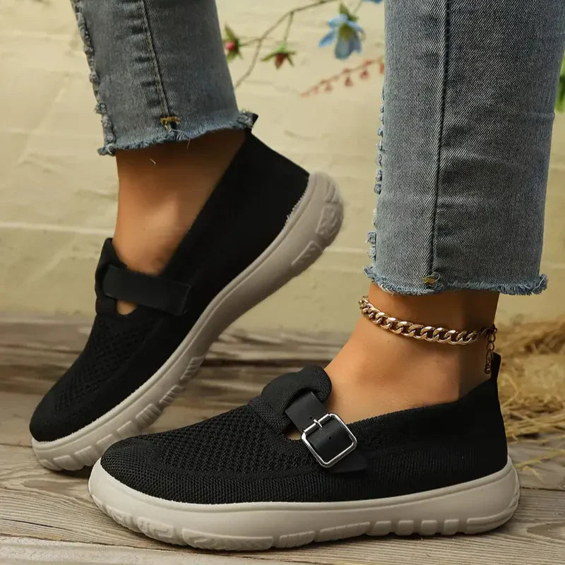 Momount Mujer Zapatillas Slip-On – Malla de Punto Hebilla Tira Acolchadas Caminar