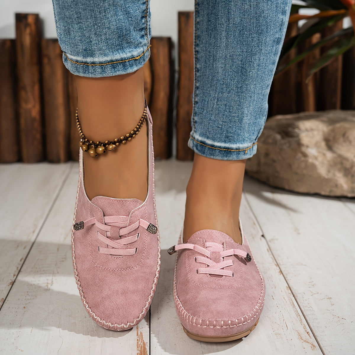 Momount Mujer Mocasines Tipo Mocasín – Ante Cosido a Mano Slip-On Elástico Cómodos