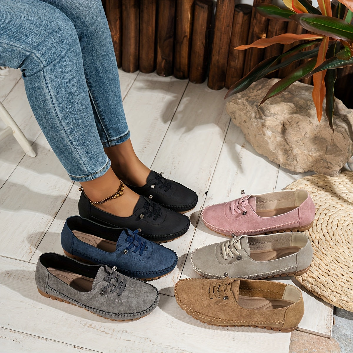 Momount Mujer Mocasines Tipo Mocasín – Ante Cosido a Mano Slip-On Elástico Cómodos