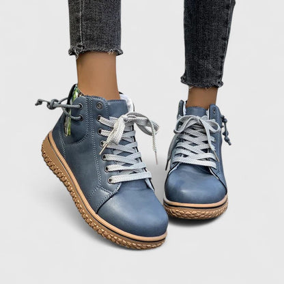 Momount Mujer Botines Estilo Zapatilla Alta – Piel Cordones Cremallera Lateral Suela de Crepé