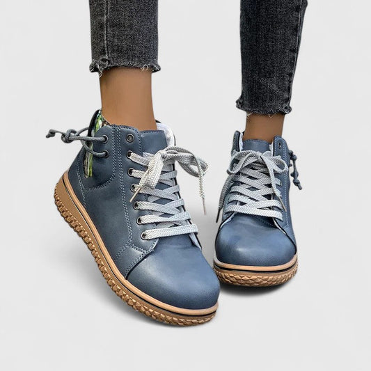 Momount Mujer Botines Estilo Zapatilla Alta – Piel Cordones Cremallera Lateral Suela de Crepé