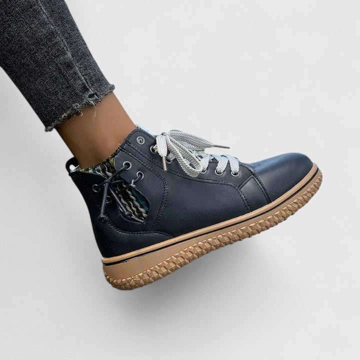 Momount Mujer Botines Estilo Zapatilla Alta – Piel Cordones Cremallera Lateral Suela de Crepé