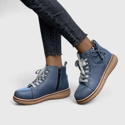 Momount Mujer Botines Estilo Zapatilla Alta – Piel Cordones Cremallera Lateral Suela de Crepé