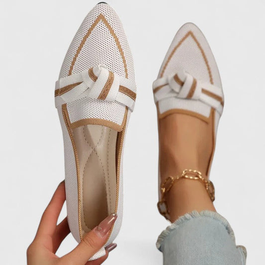Momount Mujer Mules Punta Estrecha – Malla de Punto Detalle Nudo Plano Slip-On Punta Cerrada