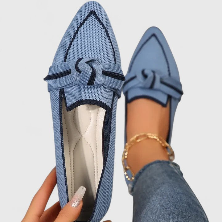 Momount Mujer Mules Punta Estrecha – Malla de Punto Detalle Nudo Plano Slip-On Punta Cerrada
