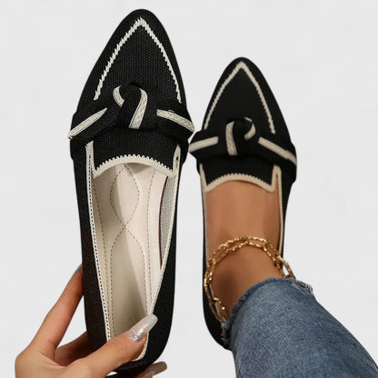 Momount Mujer Mules Punta Estrecha – Malla de Punto Detalle Nudo Plano Slip-On Punta Cerrada