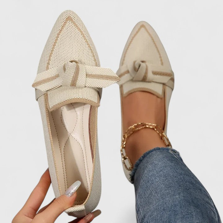 Momount Mujer Mules Punta Estrecha – Malla de Punto Detalle Nudo Plano Slip-On Punta Cerrada