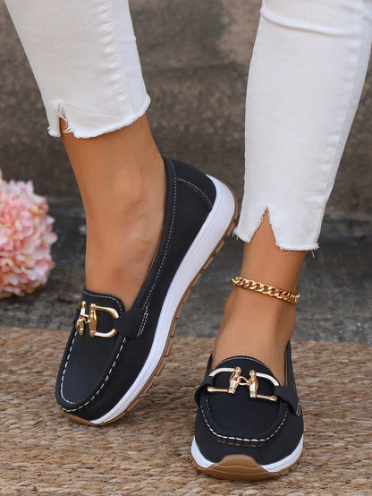 Momount Mujer Mocasines de Ante – Bocado Dorado Plataforma Slip-On Cómodos
