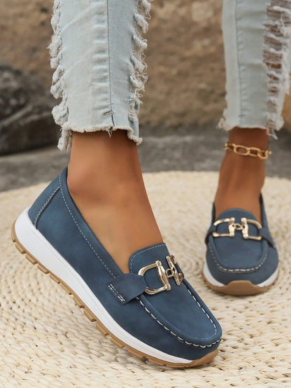 Momount Mujer Mocasines de Ante – Bocado Dorado Plataforma Slip-On Cómodos