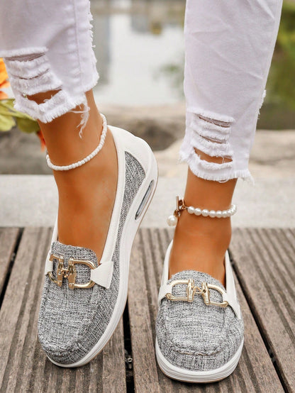 Momount Mujer Mocasines de Ante – Bocado Dorado Plataforma Slip-On Cómodos