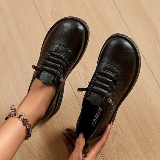 Momount Mujer Mocasines con Cordones – Piel Punta Redonda Plataforma Plana Casual