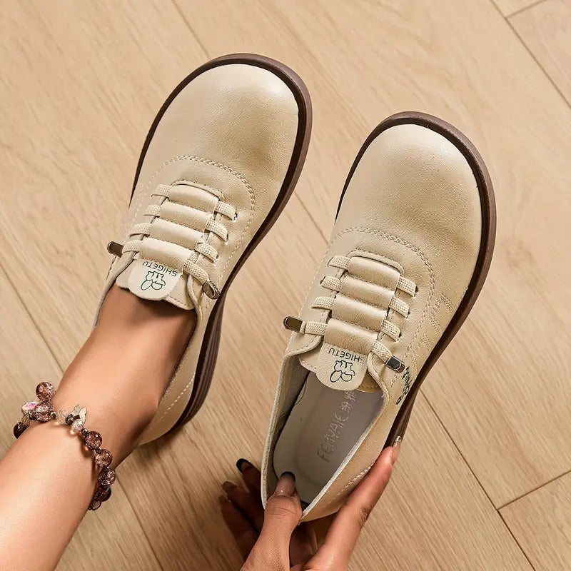Momount Mujer Mocasines con Cordones – Piel Punta Redonda Plataforma Plana Casual