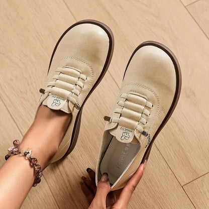 Momount Mujer Mocasines con Cordones – Piel Punta Redonda Plataforma Plana Casual