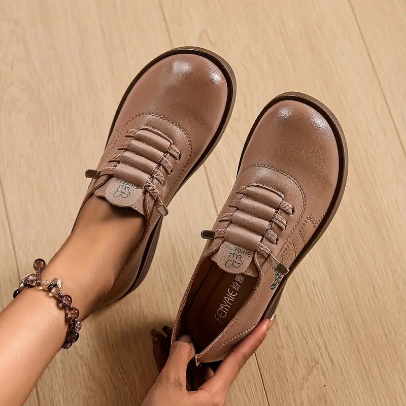 Momount Mujer Mocasines con Cordones – Piel Punta Redonda Plataforma Plana Casual