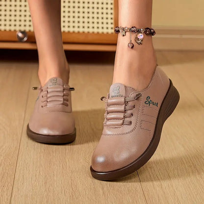 Momount Mujer Mocasines con Cordones – Piel Punta Redonda Plataforma Plana Casual